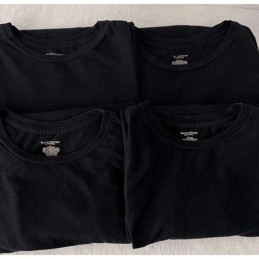 Lot Of 4 Polo Ralph Lauren T Shirts Black 100% Cotton Mens Sz Lg. Pony At Bottom